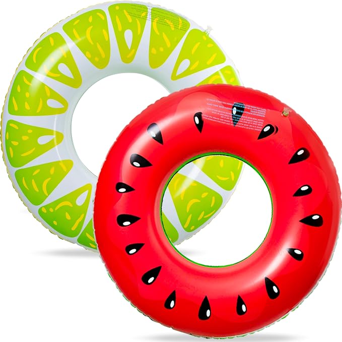 90shine 2-Pack Fruit Pool Floats: Inflatable Floaties Rings, Floating Tubes & Toys for Kids Adults, Swimming Beach Pool Party Decorations