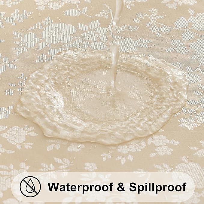 Smiry Round Table Cloth, Waterproof Heavy Duty Vinyl Tablecloths, Wipeable Washable Table Cover for Kitchen and Dining Room (Beige, 60" x 60")