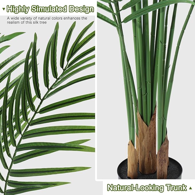 Artificial Palm Tree Indoor 4ft, Large Fake Tropical Areca Palm Tree with 13 Trunks, Tall Faux Floor Plants for Indoor Outdoor-Living Rooms, Offices, Bedroom Home Decor