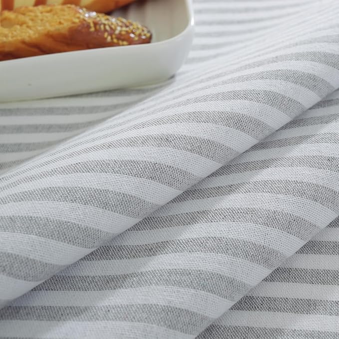 meioro Striped Tablecloth Rectangle Tablecloths Cotton Blend Table Cloth Washable Tabletop Decorative Fabric Table Cover for Kitchen Dinning (Grey, 55 x 86 Inch)