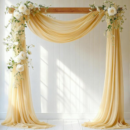 Wedding Arch Draping Fabric, 31.5" x 20FT Wrinkle-Free Sheer Chiffon Drapery for Ceremony Backdrop, Arbor, Pergola, Church Cross, Photo Booth, Baby Shower & Home Decor, 1-Pack, Champagne