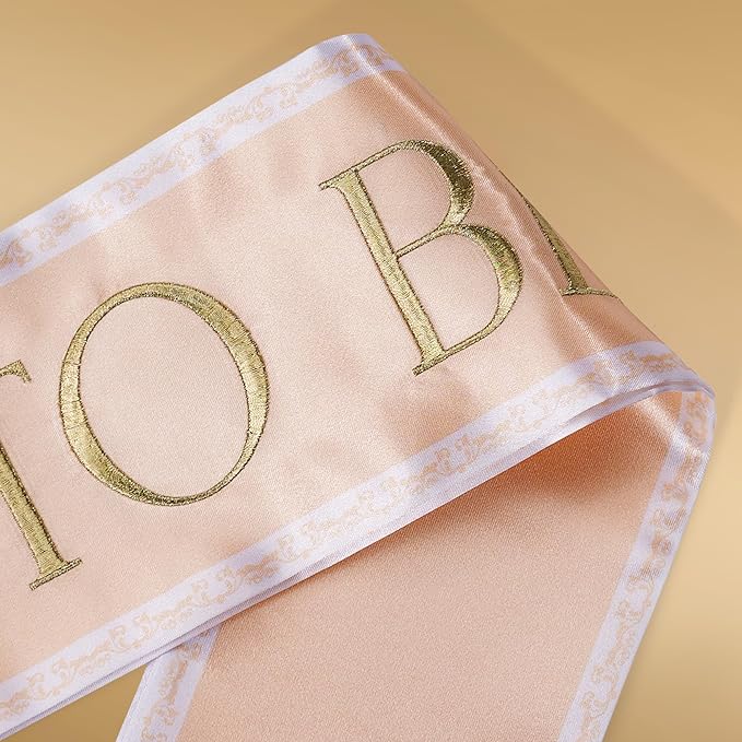 Embroidered Bride to Be Sash Double-Layer Satin Sash with Champagne Gold Trim Bridal Shower Hen Night Bachelorette Party Accessories