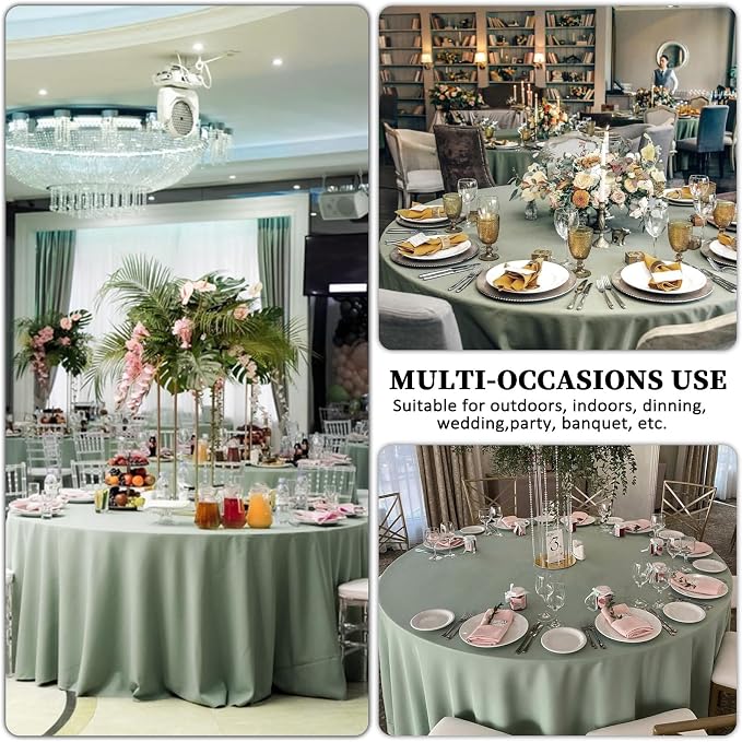 8 Pack Sage Green Round Tablecloth 90 Inch Stain and Wrinkle Resistant Round Sage Green Table Cloth Reusable and Washable Polyester Fabric Table Covers for Buffet Wedding Party and Banquet