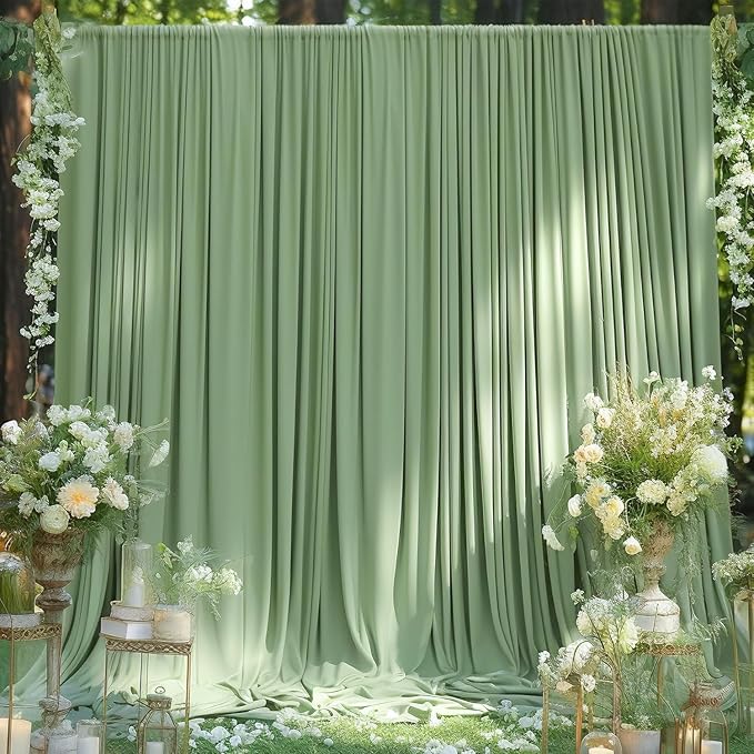 NSSONBEN 40ft x 10ft Wrinkle Free Sage Green Backdrop Curtains for Parties, 8 Panels 5x10ft Thick Fabric Photo Backdrop Drapes for Wedding Party Background Birthday Decoration