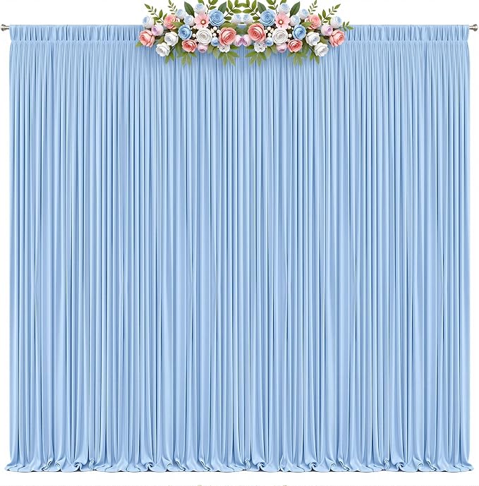 30x8ft Baby Blue Photo Backdrop Curtains for Parties Baby Shower Wrinkle Free Polyester Photoshoot Curtains Drapes Backdrop for Boy Birthday Party Gender Reveal Photography Background 6 Panels 5x8FT