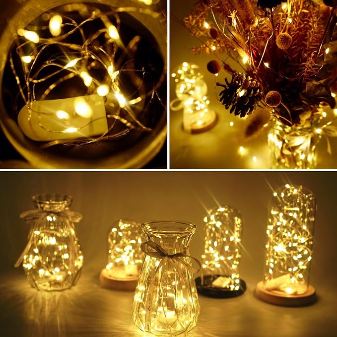 20 Packs Fairy String Lights, 6.6FT 20 LEDs Battery Operated Silver Copper Wire Starry String Light for DIY Party Christmas Costume Wedding Easter Table Decorations (Warm White)