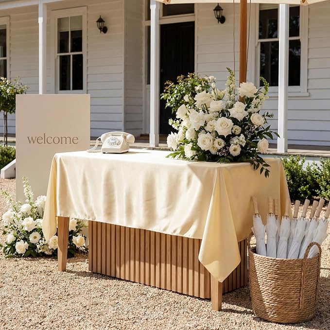 8 Pack Champagne Satin Tablecloth 58 x 102 Inches, Rectangular Satin Table Cloths for Wedding Reception, Birthday Party, Graduation & Holiday Banquet Tables