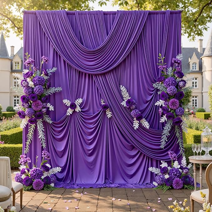 8 Panels Purple Backdrop Curtains for Parties, Wrinkle Free Purple Photo Backdrop Drapes Silky Polyester Back Drop Cloth for Wedding Birthday Photography Background Decor, 40ftx10ft