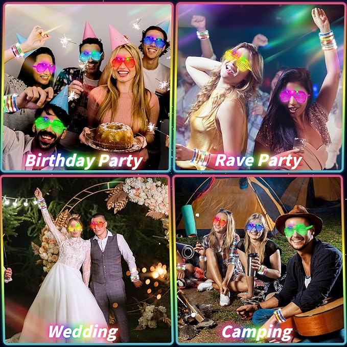 80 Pcs Glow in the Dark Party Supplies with Light up Glasses LED Bracelets 10 Neon Colors Glow Stick Bracelet Flashing Glasses for Kids Adult Rave Birthday Halloween Christmas Party Toys Favors