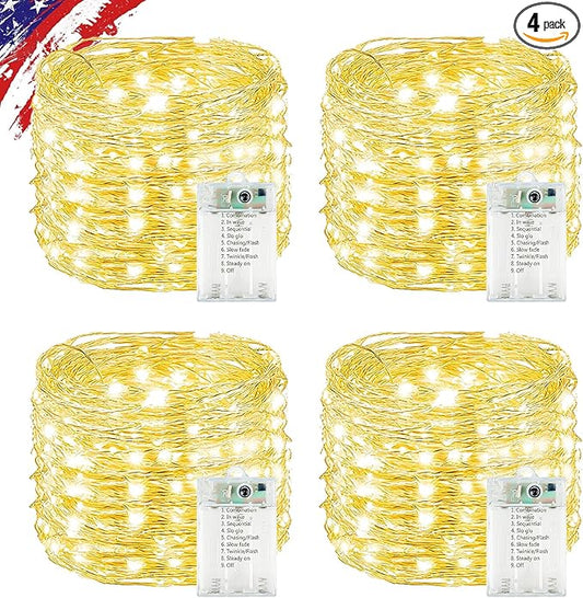 4 Pack Cuttable Fairy Lights Battery Operated, Waterproof 20FT 60LED Twinkle Lights with Timer Indoor Outdoor, Fairy Battery String Light for Bedroom, Classroom, Wedding, Christmas Décor(Warm White)