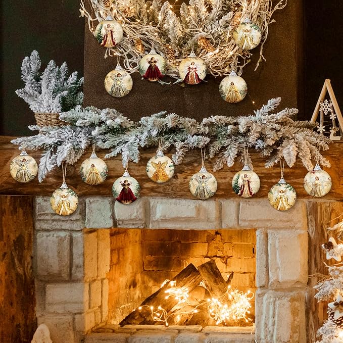 Outus 16 Pcs Christmas Tree Ball Ornaments Vintage Angel Christmas Decorations for Tree Colorful Xmas Decorative Hanging Ornaments for Farmhouse Home Fireplace Decoration Holiday Party Favors
