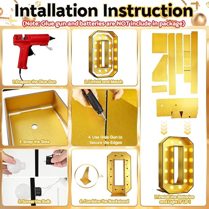 Light Up Numbers 30, 4FT Light Up Numbers 30 Marquee Gold Large Light Up Numbers Mosaic Numbers for 30th Birthday, Giant Light Up Number Frame Pre-Cut Foam Board Kit for Graduation Anniversary Party