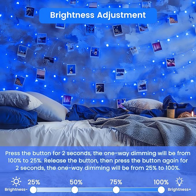 Connectable 2Pack String Lights Indoor, 66FT 200LED String Lights, 13Modes Twinkle Fairy Lights Plug in Outdoor Waterproof, Blue Clear Wire Light for Christmas Tree, Wedding Yard, Party Decor