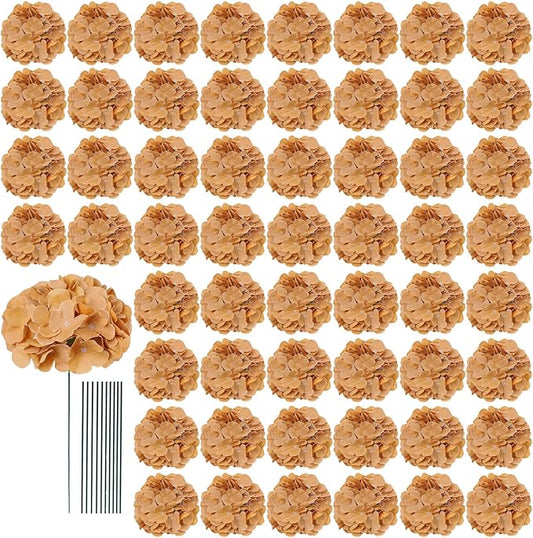 AVIVIHO 65pcs Fake Flowers Brown Hydrangea Artificial Flowers Bulk (Not Squished, No Steaming Need) Silk Flowers with Stems for Wedding Decor,Home,Baby Shower,Table Centerpieces Decoration