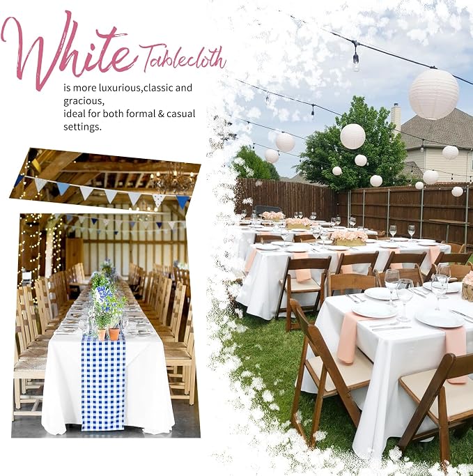 Showgeous 12 Pack White Rectangle Tablecloth, 90 x 132 Inch, Wrinkle & Stain Resistant, Polyester, Perfect for 6ft Table, Weddings, Banquets, Parties