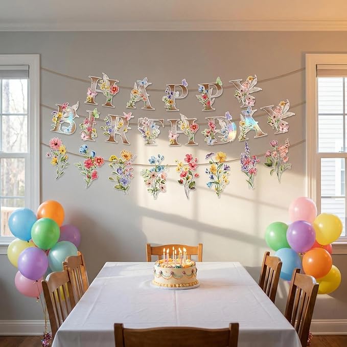 BORAMDO 206 PCS Wildflower Birthday Party Decoration, Spring Floral Baby Shower Decor with Plates Napkins Cups Cutlery Tablecloths Cake Toppers Banner Balloons for Flower Garden Party Supplies(White)