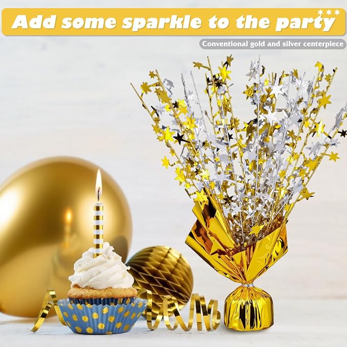 6 Pack Metallic Foil Spray Centerpiece Star Table Decoration Burst Table Centerpieces for Birthday Weddings Anniversaries Christmas New Year Holiday Party Supplies Decor (Gold Silver)