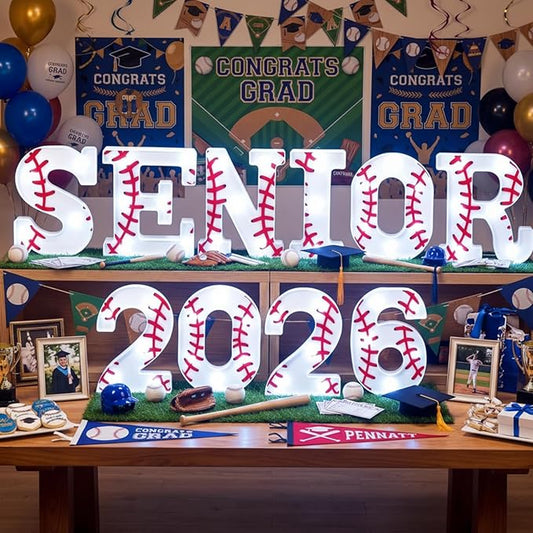 Honoson 10 Pcs Baseball Graduation Party Decorations Senior 2026 Light Sign Baseball 2026 Senior Night Decorations Sport Theme LED Lights for High School College Graduation Party Supplies