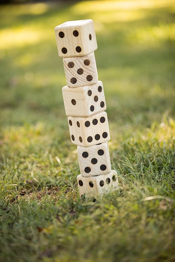 TRIUMPH Giant Wooden Lawn Dice - Includes 6 Large Lawn Dice, Dry-Erase Scorecards, Markers and Carry Bag