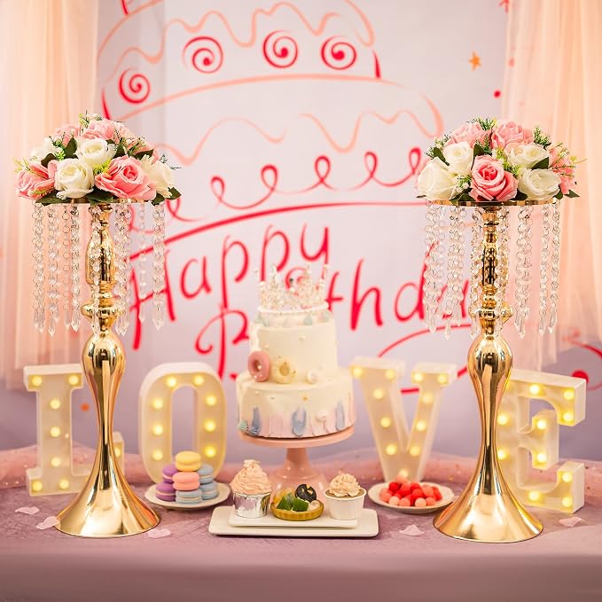 Gold Vase Stand Table: 21.3in Wedding Centerpieces, Set of 2 | High End Crystal Design Vase Stand for Wedding Party Reception Birthday Event Home, Tall Table Center Piece