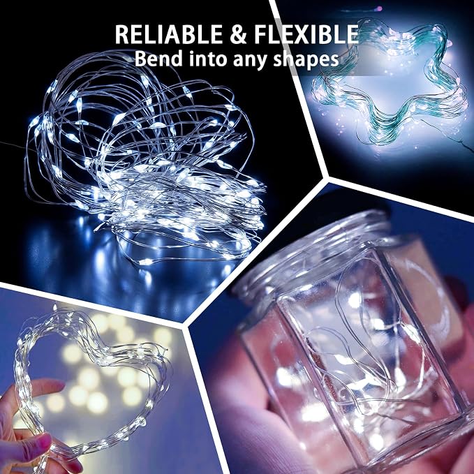 8 Pack White Fairy Lights 7Ft 20 LED Twinkle String Lights 3 Modes Battery Operated Waterproof Firefly Starry for Mason Jar Wedding Party Bedroom Patio Christmas Valentines Day Table Centerpieces