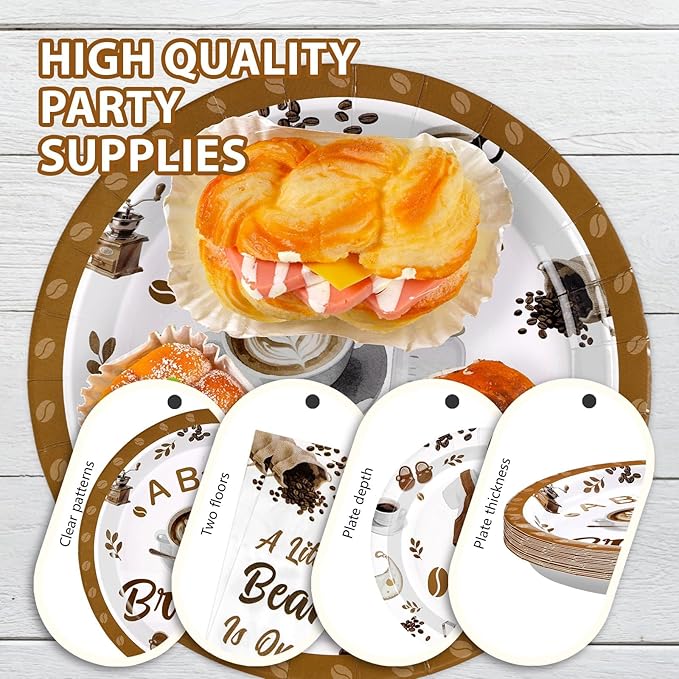 Grencian Coffee Baby Shower Decorations - 96Pcs A Baby Is Brewing Baby Shower Plates and Napkins Gender Reveal Disposable Tableware Set for Boys Girls Coffee Themed Party Decorations Serve 24