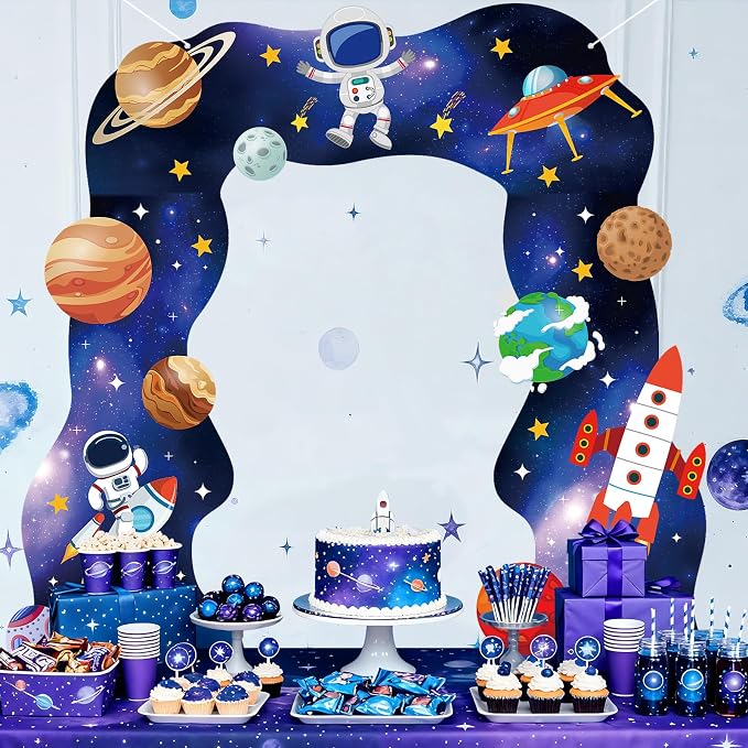 Outer Space Birthday Party Decorations Galaxy Astronaut Door Banner Space Themed Party Supplies Outer Planet Hanging Backdrop Rocket Ship Photo Background for Kids Boys Girls Bedroom Space Porch Sign