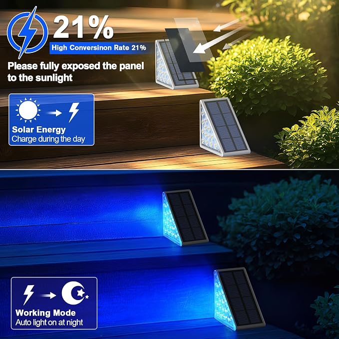 AUDLES 6 Pack Solar Stair Lights, Outdoor Step Lights with Waterproof IP67, Blue Color LED Solar Light for Outside Light Decor for Stair, Deck, Front Step, Front Porch, Patio and Backyard