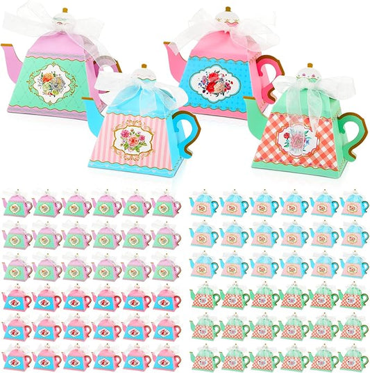 Qilery 72 Pcs Tea Party Favor Boxes Vintage Teapot Candy Boxes Floral Teapot Gift Supplies for Baby Shower Birthday Garden Wedding Decoration(Elegant Color)