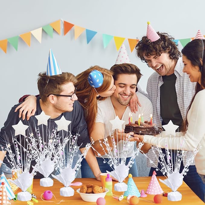6 Pack Metallic Foil Spray Centerpiece Star Table Decoration Burst Table Centerpieces for Birthday Wedding Anniversary Graduation Holiday Party Supplies Decor (White Star)