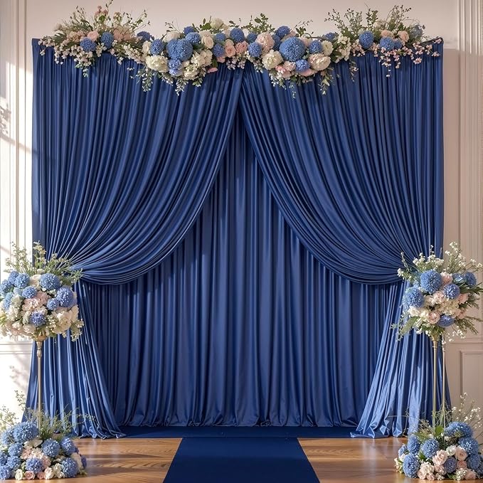 Navy Blue Backdrop Curtains - Wrinkle-Free Polyester Photography Drapes for Wedding, Baby Shower, Birthday, Graduation Party Decorations - 16 X 10FT
