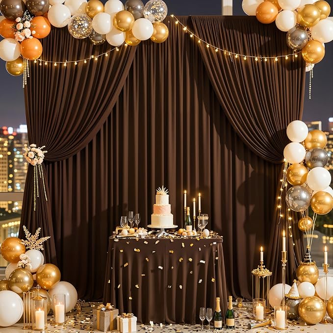 10 Panles Brown Backdrop Curtains - Wrinkle Free Fabric Backdrop Curtain for Photoshoot,10ft Wedding Party Photo Backdrop Drapes for Birthday Baby Shower Photography Stage Background Decorations