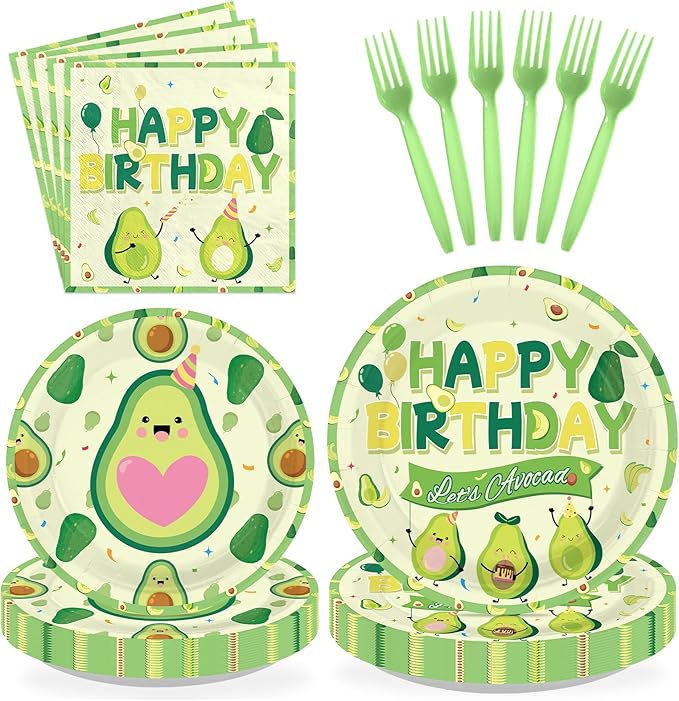 96 Pcs Avocado Birthday Party Decorations Fruit Avocados Themed Plates and Napkins Let's Avocado Tableware Sets for Kids Girls Boys Birthday Baby Shower Party Supplies Serves 24