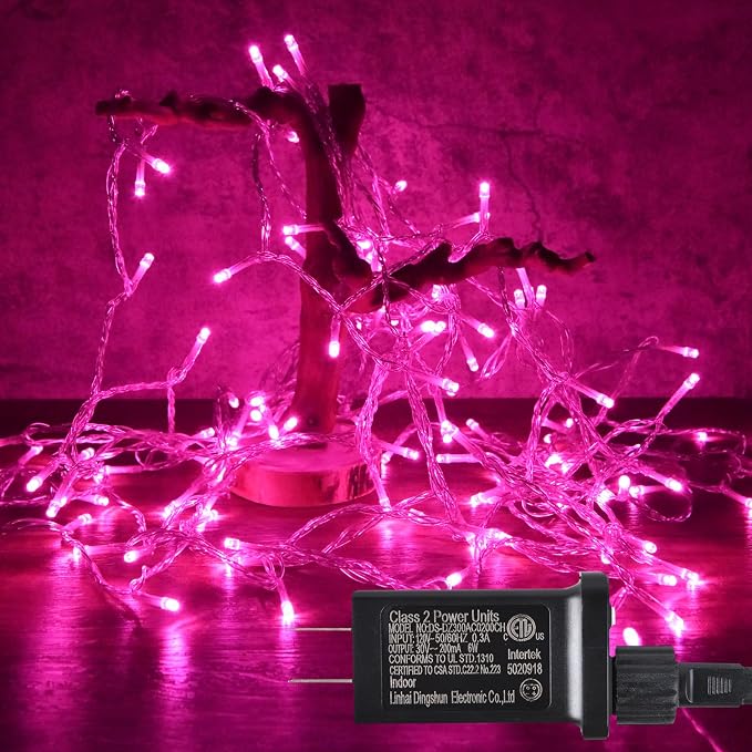 Pink String Lights Outdoor Valentines Day Decorations, 8 Modes Fairy Christmas Lights Plug in for Bedroom Tree Outsides Decor (Pink, 100Led)