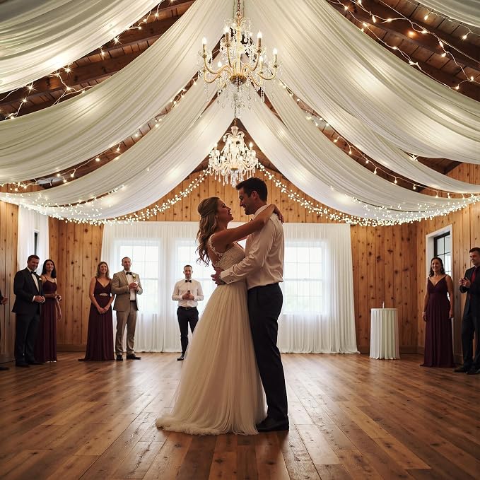 6 Panels 5x20ft Ivory Ceiling Drapes for Wedding Parties, Wrinkle Free Thick Polyester 20ft Extra Long Wedding Draping Ivory Ceiling Curtains Arch Drapery for Birthday Party Canopy Tent Decor