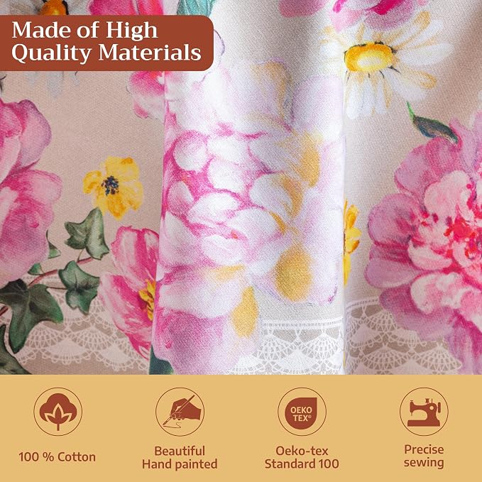 Maison d' Hermine Table Cloth Round Table 100% Cotton 69 Round Inches Tablecloth Reusable Decorative for Dining Kitchen Room Farmhouse Party Home Hotel Restaurant Spring Summer - Pivoine