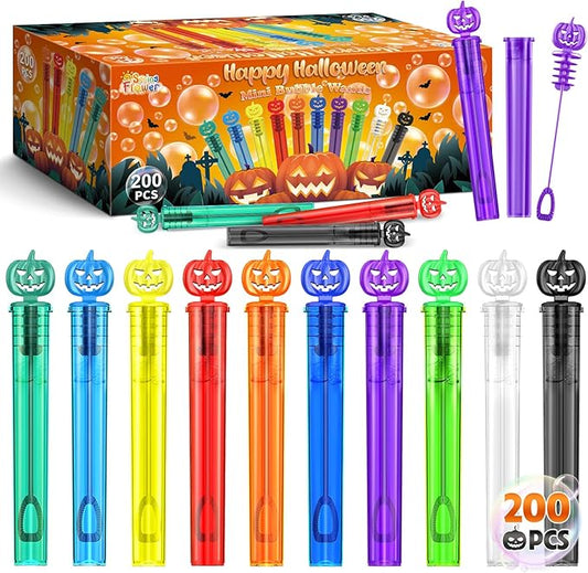 SpringFlower 200 PCS Halloween Mini Bubble Wands, Halloween Party Favor for Kids Trick Or Treating, Halloween Goodie Bag Fillers, School Classroom Rewards, Halloween Toys Gifts for Kids