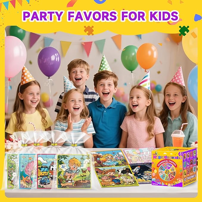 24 Pack Easter Party Favors for Kids, Magnetic Puzzle Books Bulk for Toddlers 3-5 & Kids 4-8, Goodie Bag Stuffers, Classroom Prizes, Birthday Return Valentine’s Day Gifts, Travel