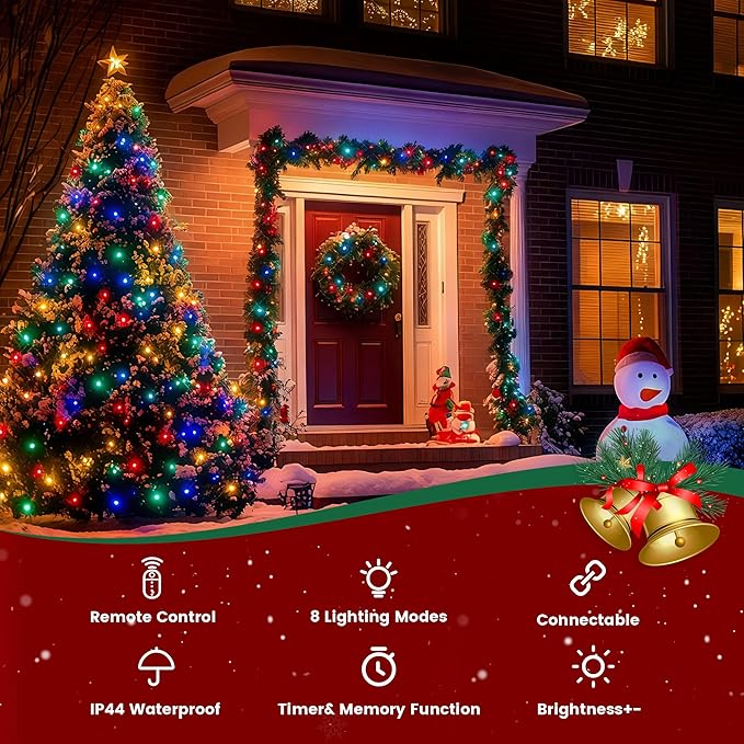 Christmas String Lights Indoor Outdoor Clear Wire, 500 LED 164FT Multicolor Christmas Lights Outdoor for Bedroom 8 Mode, Twinkle Fairy Light Plug in for Home Wedding Tree Yard Patio Decor