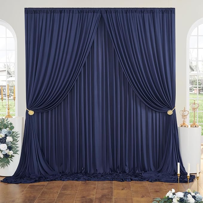 Wrinkle Free 20ft×10ft Navy Blue Backdrop Curtains for Parties, 4 Panels 5×10ft Thick Silky Polyester Navy Photo Backdrop Drapes Curtains for Graduation Party Birthday Baby Shower Wedding Photography