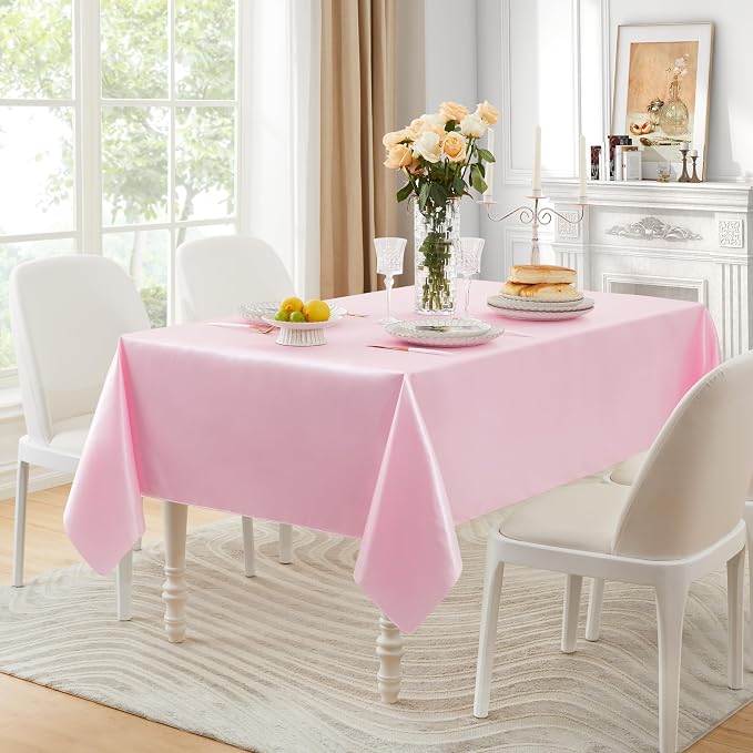1 Pack Satin Table Cover Rectangle Silkly Soft Table Cloth, Satin Dining Table Cloths for Wedding Banquet Table Decoration, Dining Room, Indoor and Outdoor Use, 60 x 102 Inches, Pink