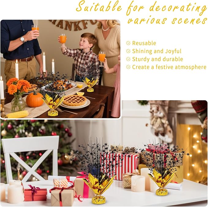 8 Pack Metallic Star Spray Centerpieces for Tables - Bulk 12.4" Foil Fountain Table Decorations for Large Events, Graduation 2026, Wedding Reception (Glod Black)