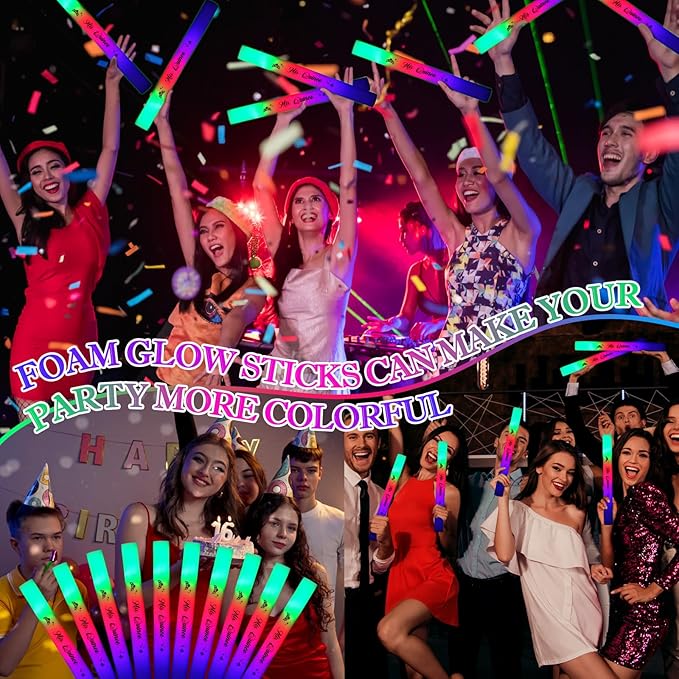 Silipull Quinceanera Party Favors Glow Sticks Foam Light up LED Sticks Foam Light Wands with 3 Modes Colorful Flashing Quinceanera Decor for 15th Birthday Mis Quince Anos Guest Dance Concert