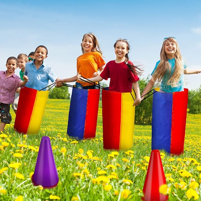 53 Pieces Outdoor Lawn Game Carnival Toss Set Potato Sack Race Bags Egg and Spoon Race Party Ring Bean Bag Tossing Cones Prizes for Adult Family Birthday Party Outdoor Game Supplies