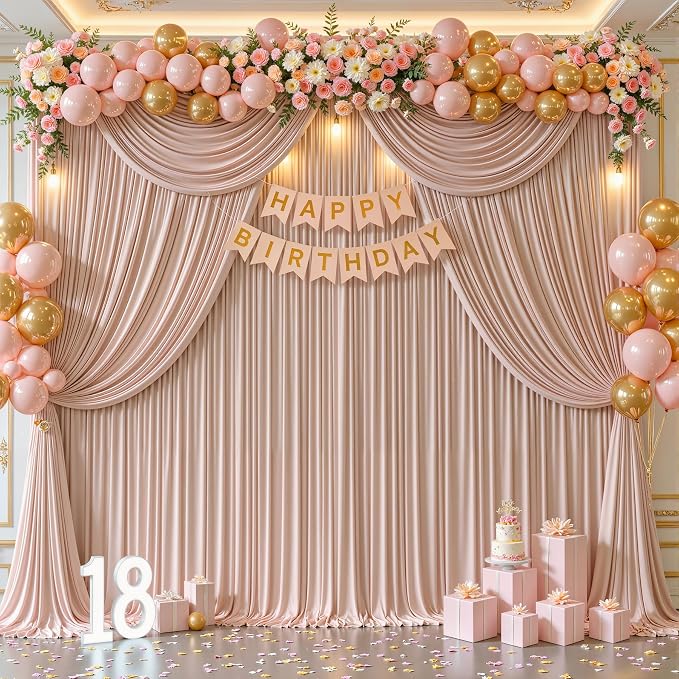 Nude Blush Backdrop Curtains-Wrinkle-Free Polyester Photography Drapes Party Curtain Background for Baby Shower Wedding Decorations- 16 X10FT