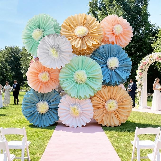Chunful 5 Pcs 30'' 24'' Gaint Boho Style Tissue Paper Flowers Decoration Large Hanging Tissue Paper Pom Poms Decor for Easter Birthday Bachelorette Wedding Baby Shower Bridal Shower Party Decoration