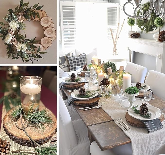 Unfinished Wood Slices for centerpieces 18 PCS 5.1-5.5 Inch,Round Wooden Discs with Tree Bark,Wood Cookies Circles for Crafts Christmas Ornaments,Wood Slice for Rustic Wedding Decoration