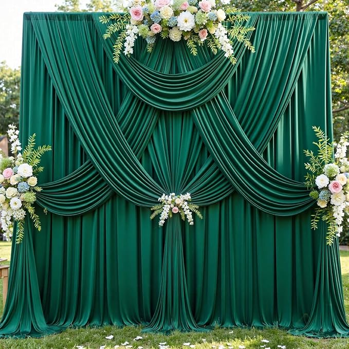 20ft×12ft Forest Green Backdrop Curtains for Wedding Parties, 4 Panels Wrinkle Free Polyester Photo Backdrop Drapes Back Drop Cloth for Birthday Photography Background