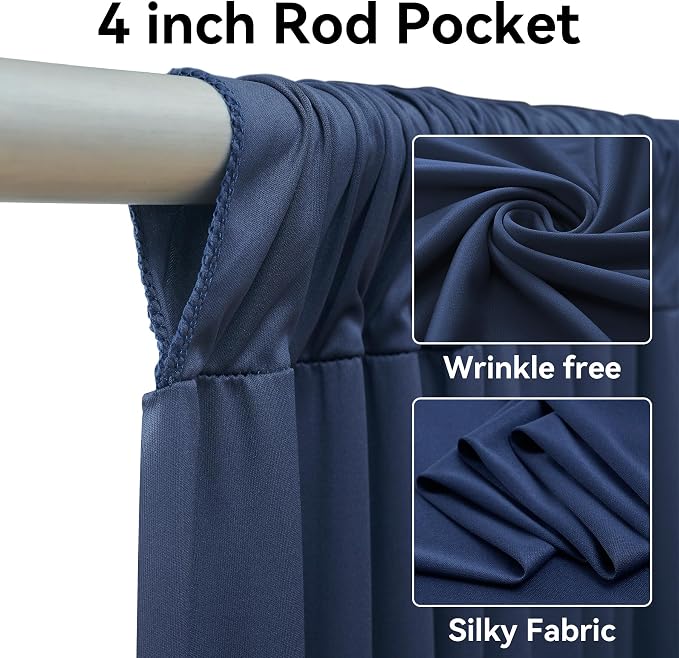 10ft x 20ft Navy Blue Ceiling Drapes for Wedding Parties, Wrinkle Free Thick Polyester 20ft Extra Long Wedding Draping Blue Ceiling Curtains Arch Drapery for Birthday Party Canopy Tent Decor