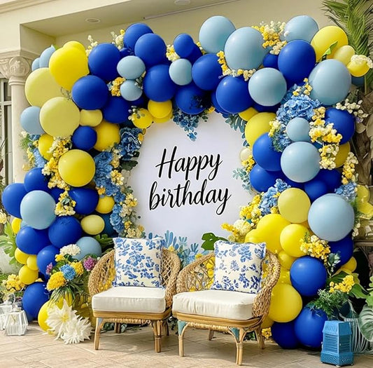 Royal Blue Yellow Balloon Arch, Double Stuffed Pastel Yellow Blue Balloon Garland Kit for Birthday Bridal Wedding Summer Graduation Baby Shower Main Squeeze Lemon Pooh Banana Party Decor